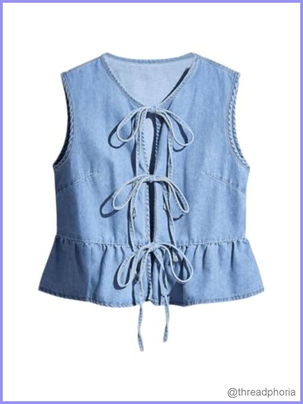 Women's Denim Peplum Top Sleeveless Bow Tie Vest Adjustable Waist